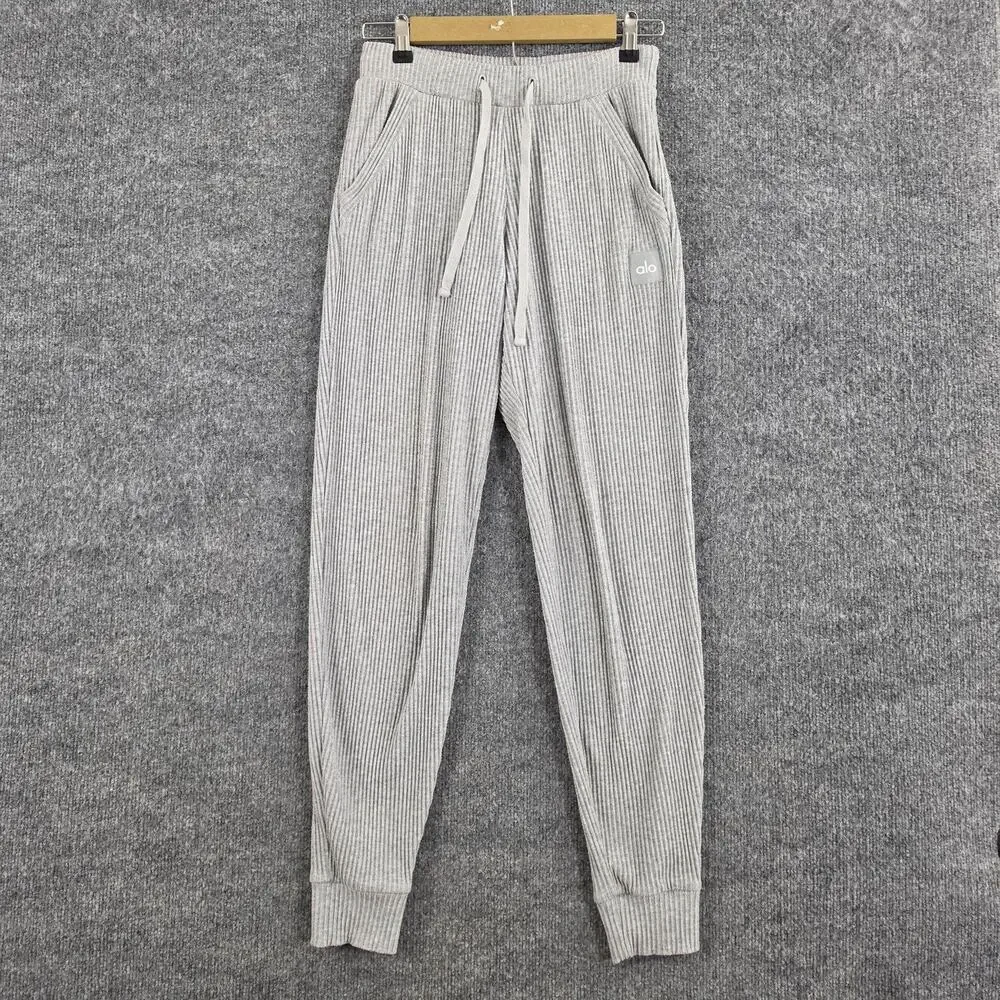 Alo Yoga Tracksuit Women Small Muse Ribbed Hoodie Jogger Gray Sweatpants Lounge